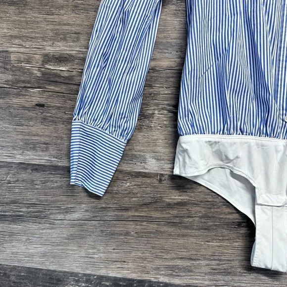 J. Crew Blue Striped Button down Women’s Bodysuit - Picture 4 of 7